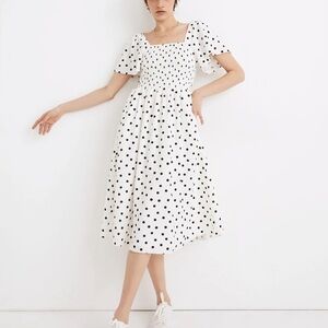 Madewell White and Black Polka Dot Midi Dress